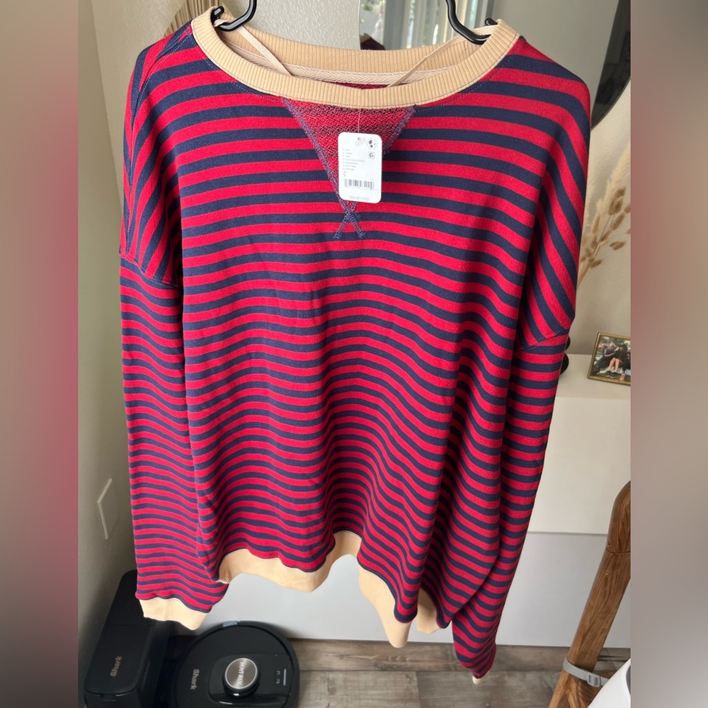 NWT Free People Classic Striped Oversized Crewneck